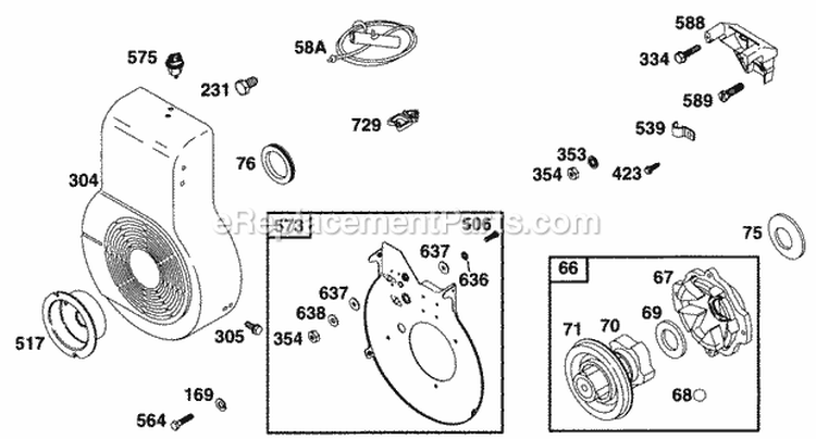 Blower Hsg Back Plate Diagram and Parts List for 233461-2540-01  Briggs and Stratton Engine